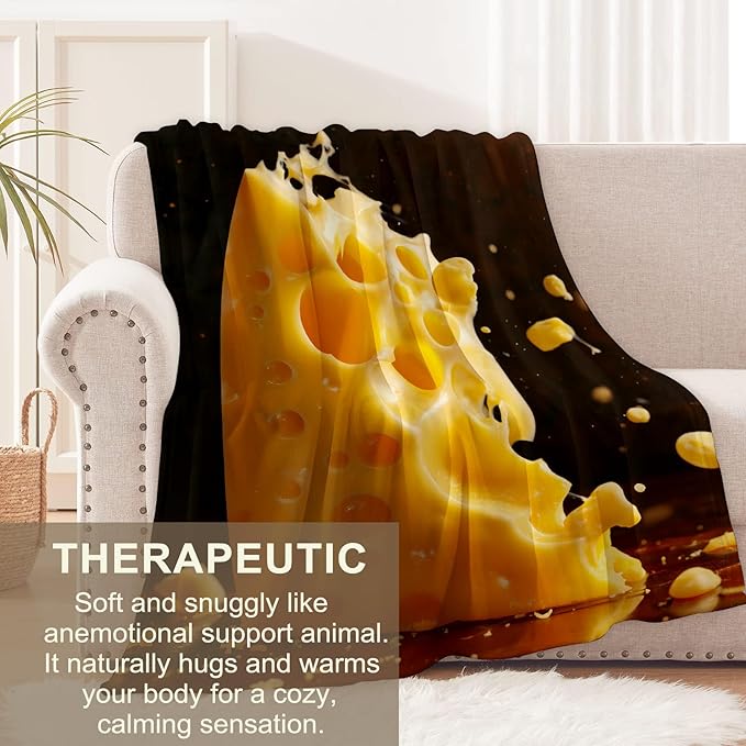Cheese Blanket for Women Adults, Flannel Cheese Blankets Gifts, Cheese Throw Blanket for Sofa Bed Living Room Soft Warm Cozy Cheese Decor 50" x 60"