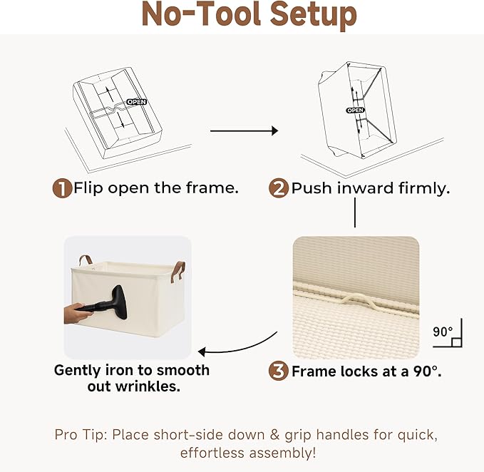 StorageWorks Storage Bins, Shelves Baskets for Organizing, Large Fabric Closet Organizers with Handles, Metal Frame, Beige（Texture）, 2-Pack