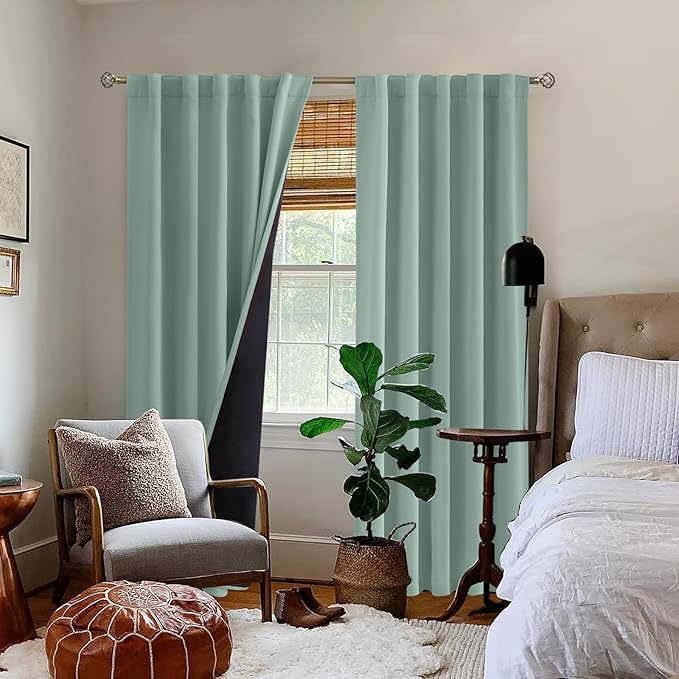 BGment Blackout Curtains with Thermal Insulation Liner Curtains 84 Inches Long, Rod Pocket and Back Tab Double Layer Room Darkening Window Curtain for Bedroom(42 x 84 Inch, 2 Panels, Frosty Green)