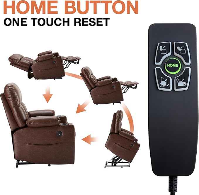 Dual Motor Power Lift Recliner Chairs with Heat and Massage for Elderly, Leather Electric Recliners with Footrest, Infinite Position Lift Chair with Cupholder,USB & Type C Ports(Brown)