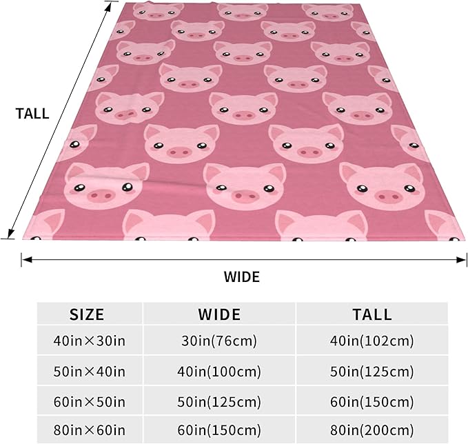 Flannel Fleece Throw Blanket, Cute Cartoon Pig Lightweight Throw Blanket, Travel Blanket Cozy Plush Warm Blankets with 18x18 Inch Pillowcase for Bedroom Living Rooms Sofa Beds Office 50x40 Inch
