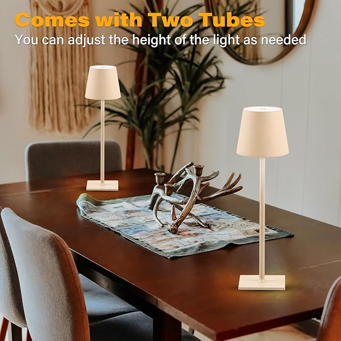 2 Pack Cordless Table Lamps, 3 Colors Stepless Dimming, 5000mAh Rechargeable Battery LED Desk Lamp for Bedroom/Couple Dinner/Desk/Cafe/Dining Room/Terrace