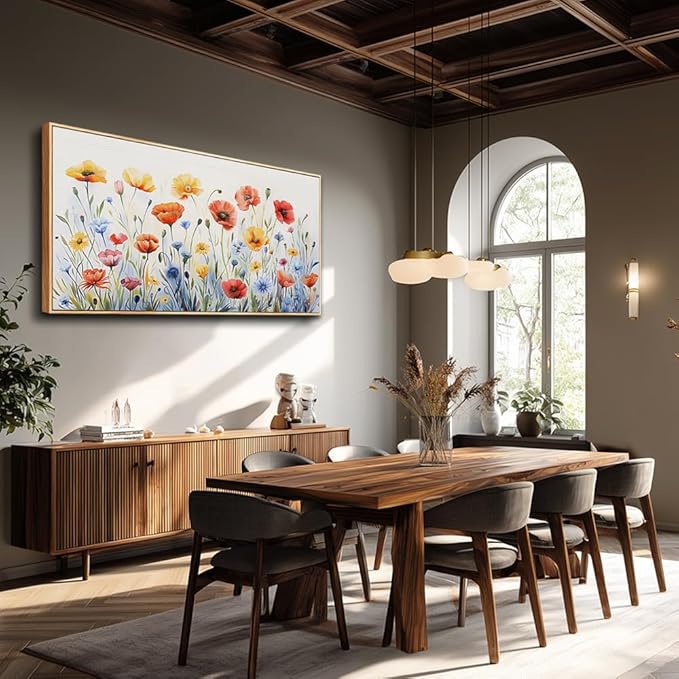 PHAOHUAXM Large Canvas Black Framed Wall Art Decor For Living Room Bedroom Abstract Ink-Wash Flower Painting Wood Frame Dining Room Farmhouse Wall Decorations Prints Posters Home Decor 24"X48"