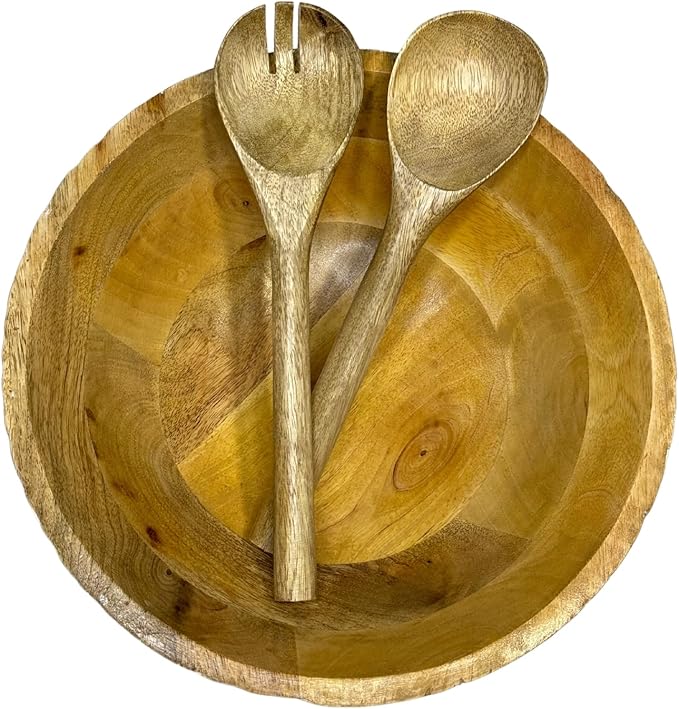 Perilla Home Wooden salad bowl | 12 inch x 5 inch | Handmade White Dot Salad Bowl