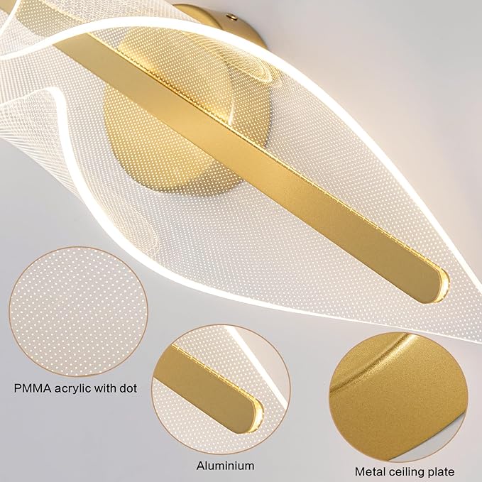 Modern Gold Wall Sconce 17.3Inch, Hardwired LED Wall Lamp with Remote Control Dimmable Acrylic Wall Lights for Living Room Hallway Bedroom Stairs