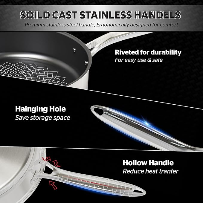 Sunhouse Titanium-Coated Tri-Ply Stainless Steel Pan, 10 inch frying pan, Non-Toxic, PFAS PFOA & PTFE Free, Oven Safe, Compatible with All Cooktops, Perfect Gifts for Mom or Dad, Premium gift box