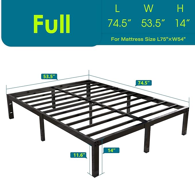 14 Inch 4000lbs Heavy Duty Support Basic Bed Frame/Mattress Foundation/Box Spring Replacement/Steel Slat Platform/Easy to Assemble/with Storage/Noise Free, Full