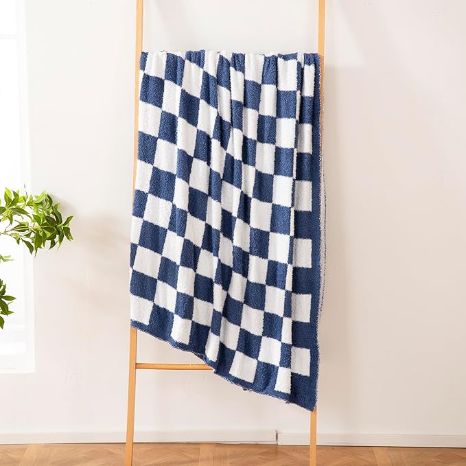 YIRUIO Throw Blanket Checkered Chessboard Fluffy Fuzzy Warmer Comfort Reversible Super Soft Cozy for Home Decor Bed Couch Sofa Living Room (Bluey, 51''x63'')