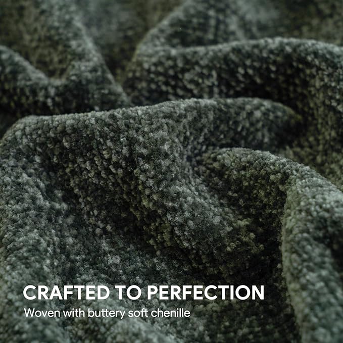 RECYCO Throw Blanket Soft Cozy Chenille Throw Blanket with Fringe Tassel for Couch Sofa Chair Bed Living Room Gift (Dark Green, 60" x 80")