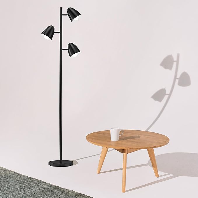 Brightech Jacob LED Standing Lamp, Modern Bright Floor Lamps for Living Rooms & Bedrooms, Tall LED Lighting Lamp with Adjustable 3 Light Tree – Classic Black