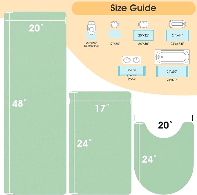 ACCUMTEK Ultra Thin Non-Slip Bath Mat Fit Under Door 3 Piece, Upgrade Backing Non Slip Bath Mat, Quick Dry Ultra Absorbent Bathroom Rugs, Machine Washable Bath Mats for Bathroom, Bathtub & Kitchen