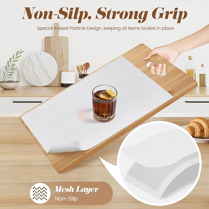 Drawer Shelf Liner for Kitchen Cabinets, Non Adhesive Slip Resistant Shelf Paper Easy to Clean, Strong Grip Thickened Waterproof Washable Mats for Pantry Shelves Cupboard Dresser, White, 17.5in x 20FT