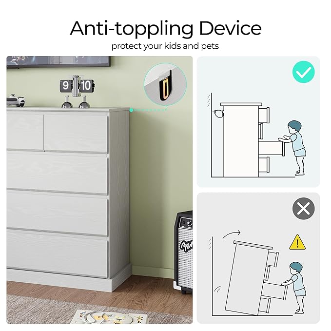 LINSY HOME 10 Drawer Dresser for Bedroom, 53" Wide Chest of Deep Drawers, Modern Farmhouse TV Stand Dressers with Storage, Large Drawer Organizer for Bedroom, Living Room, Handless Design, White