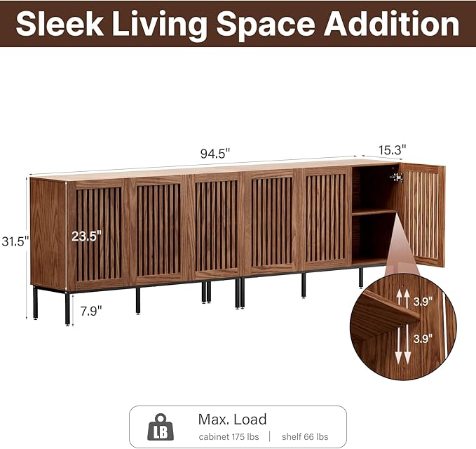 Farmhouse TV Stand for TVs up to 100 inch, 2 in 1 Entertainment Center TV Console with Storage Cabinets and Metal Base,Brown Media Console for Living Room