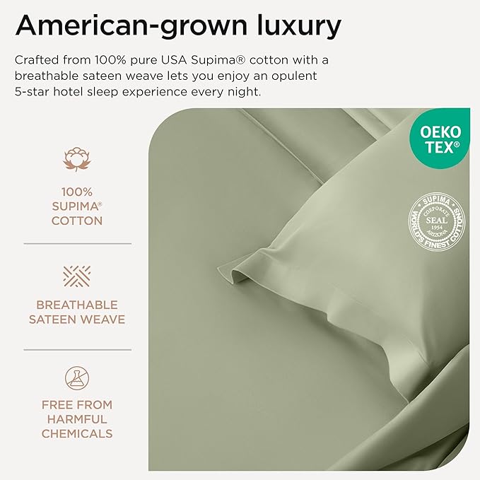 Threadmill Luxury Supima Cotton Sheets, Luxury 1000 Thread Count Soft 100% Cotton Sheets for Full Size Bed, 4 Pc Sage Green Bed Sheets Full Set, 5-Star Hotel Quality Deep Pocket Bed Sheets Set