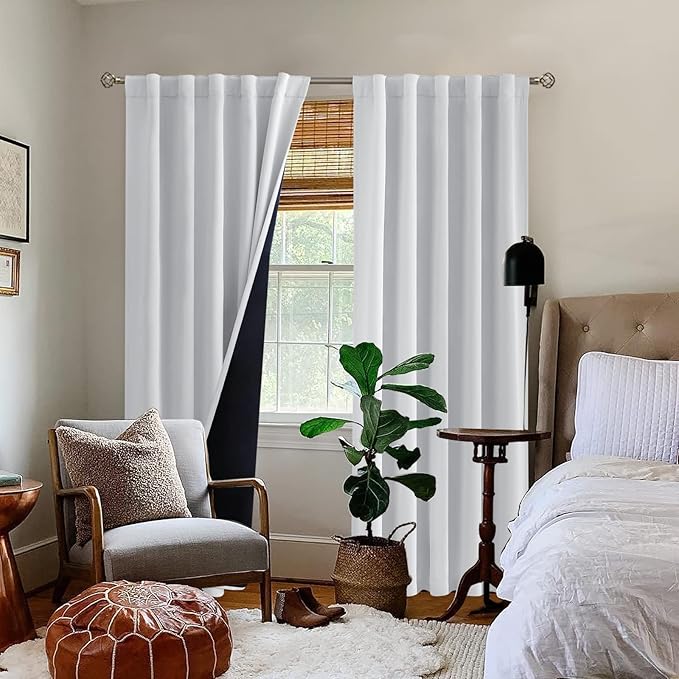 BGment Greyish White 100% Blackout Curtains 84 Inches Long with Noise-reducing Liner, Rod Pocket and Back Tab Double Layer Room Darkening Window Curtains for Bedroom, 2 Panels, Each 42 x 84 Inch