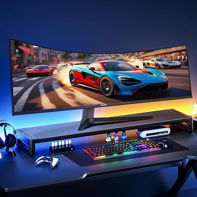 Gawfolk 49 inch Ultra-Wide Curved 1500R Gaming Computer Monitor, DQHD(5120×1440), 165Hz, 1MS, FreeSync, 120% sRGB, Height Adjustable PC Screen, HDMI2.1，DP1.4, Compatible Wall Mount 75 * 75mm - Black