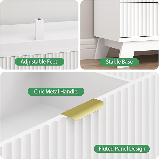 Fluted Dresser for Bedroom with 7 Drawers, 48" Wide Modern Chest of Drawers with Metal Handle, Wooden Dresser TV Stand, Wood Closet Clothes Storage Organizer for Living Room, Hallway, White