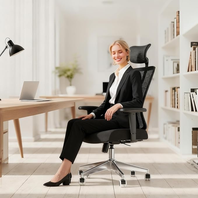 Ergonomic Office Chair with Adjustable Lumbar Support & Flip-Up Armrests - High Back Computer Desk Chair with Thickened Seat Cushion, Rolling Wheels for Home/Office Study Work (05black)