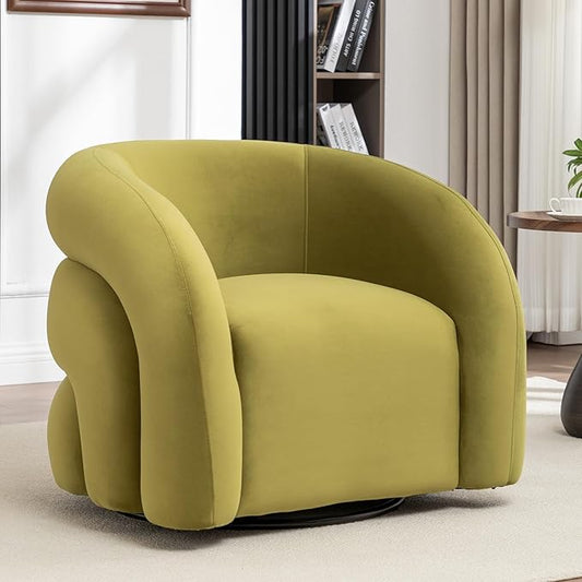 34.6" Velvet Swivel Accent Chair, Modern Round Armchair for Living Room,Upholstered Comfy Sofa Barrel Chairs for Bedroom Reading Apartment Lounge,Fully Assembled(Grass Green)