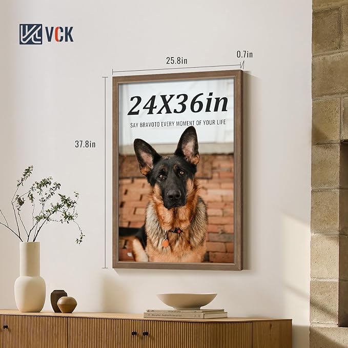 VCK 24x36 Brown Poster Frames 3 Pack, High-End Wood Wide Border Picture Frame,Multi-Directional Display Family Photos, Office Prints, Studio/Gallery/Home Artwork