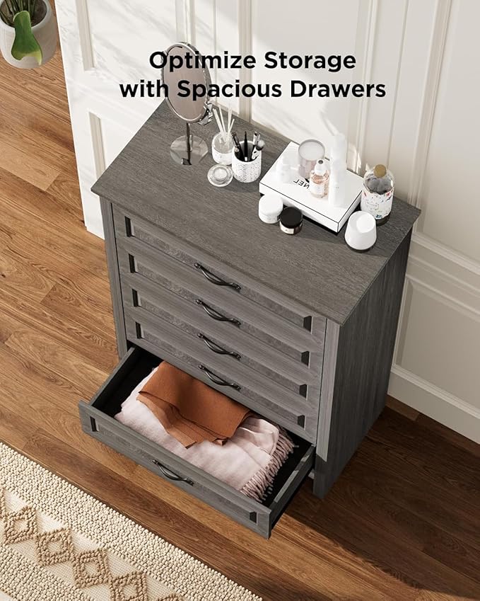 Pipishell Grey 5 Drawers Dresser Chests for Bedroom, 42.7 Inch Tall Wooden Dresser, Farmhouse Storgae Organizer with Large Drawers & Bar Handles for Bedroom, Entryway, Hallway, Grey