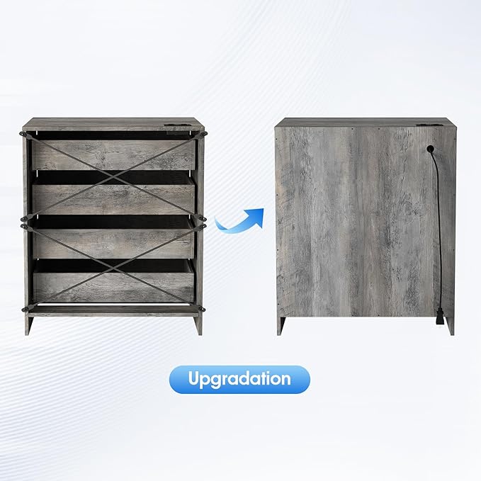 Fameill Dresser for Bedroom, 4 Drawer Small Dresser Organizer with Charging Station for Livingroom, Chest of Drawers with Metal Handles, Ash Grey