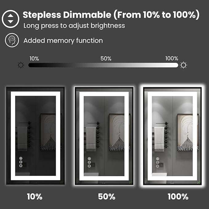 Amorho 60" X30" LED Bathroom Mirror Framed, Front Light and Backlit, Stepless Dimmable, Anti-Fog, Shatter-Proof, Memory, 3 Colors, Double LED Vanity Mirror