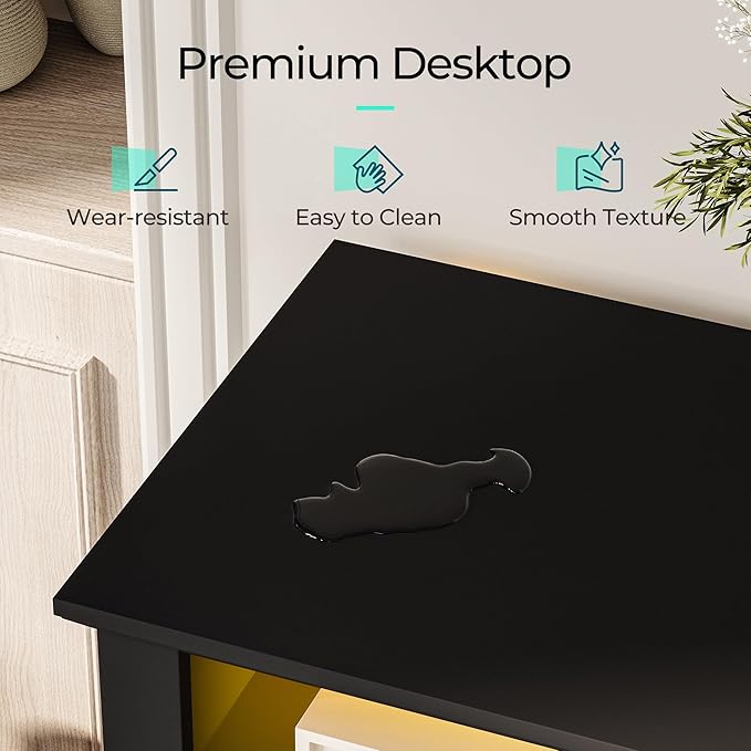 LINSY HOME TV Stand for 75 Inch TV, 68" Entertainment Center with LED Lights and Glass Door Storage Cabinet, Modern Farmhouse TV Media Console Table for Living Room, Black