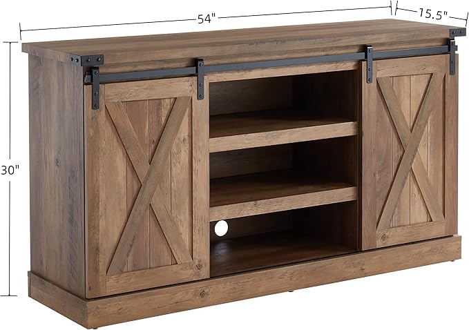 Farmhouse Sliding Barn Door TV Stand for TV up to 65 Inch Media Console Table Storage Cabinet Wood Entertainment Center Ranch Rustic Style Rustic Oak