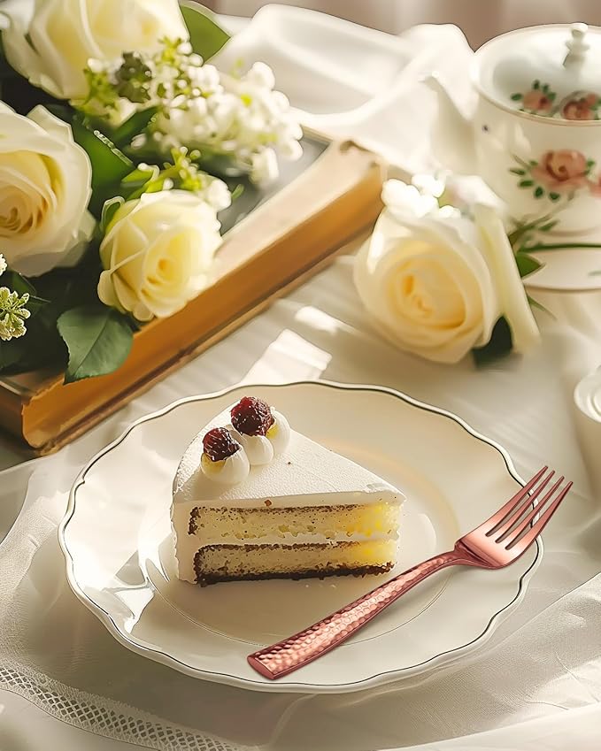 Hammered Silverware Set for 8,Ollex 40-Piece Rose Gold Flatware Cutlery Set with Stainless Steel Spoon Knives Forks Tableware Set, Mirror Finished&Dishwasher Safe