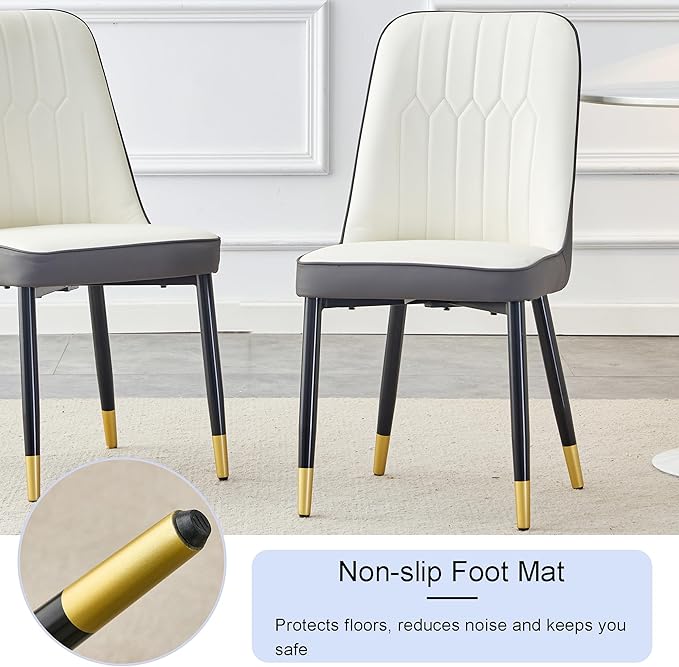 45 Inch Round Dining Table Set for 4, 5 Piece Kitchen Table and Chairs Set, White Faux Marble Table Top, Small Space Dining Set for Apartment or Dining Room