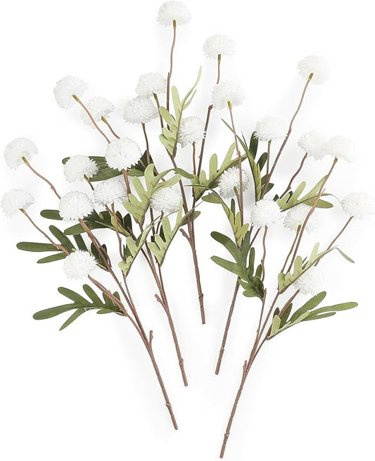 Floroom 5pcs White Faux Silk Mums Artificial Flowers, Bulk Fake Small Mini Chrysanthemums with Stems for DIY Wedding Centerpieces Floral Arrangements Vase Fillers Home Decorations