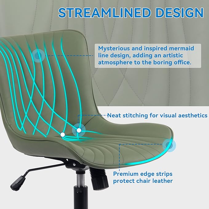 YOUNIKE Office Chair, Armless Desk Chair Computer Chair with Wheels, Modern Upholstered PU Leather Task Chair, Rolling Adjustable Swivel Home Office Desk Chair, Dark Green