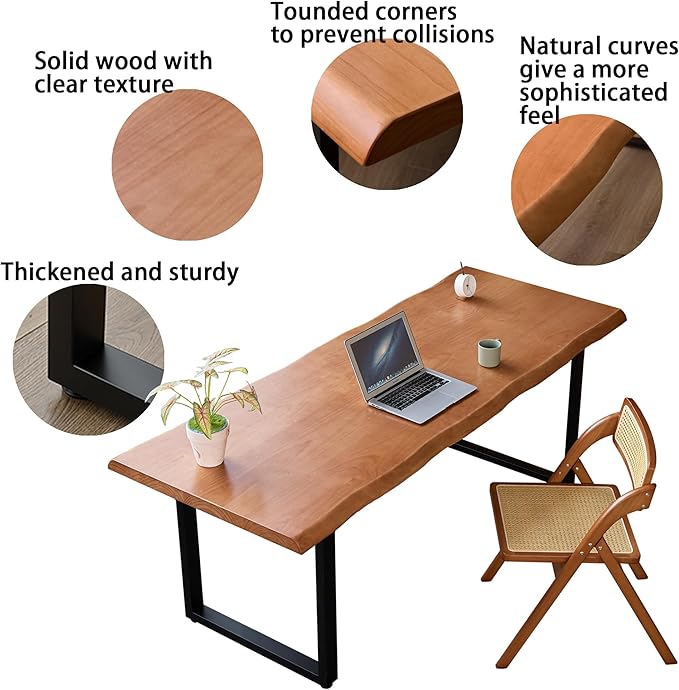 Stylish Solid Wood Office Desk with Sturdy Metal Base - Durable Multi-Size Executive Computer & Dining Table - Perfect for Home Office & Work Environments (Brown, 62.99in)