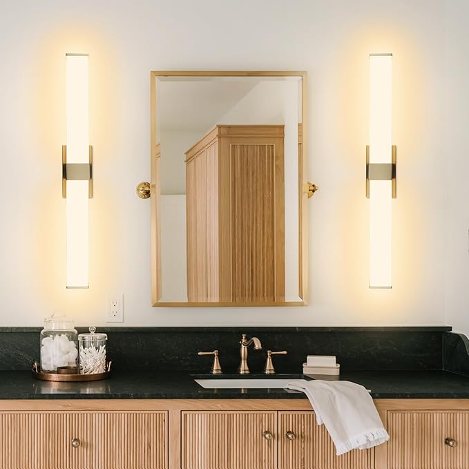 Kalium 33in Modern Wall Sconces, Dimmable Bathroom Vanity Lights, 3000K Warm White LED Indoor Sconces Lighting for Bathroom, Stairs, Living Room, Bedroom. Hardwired.