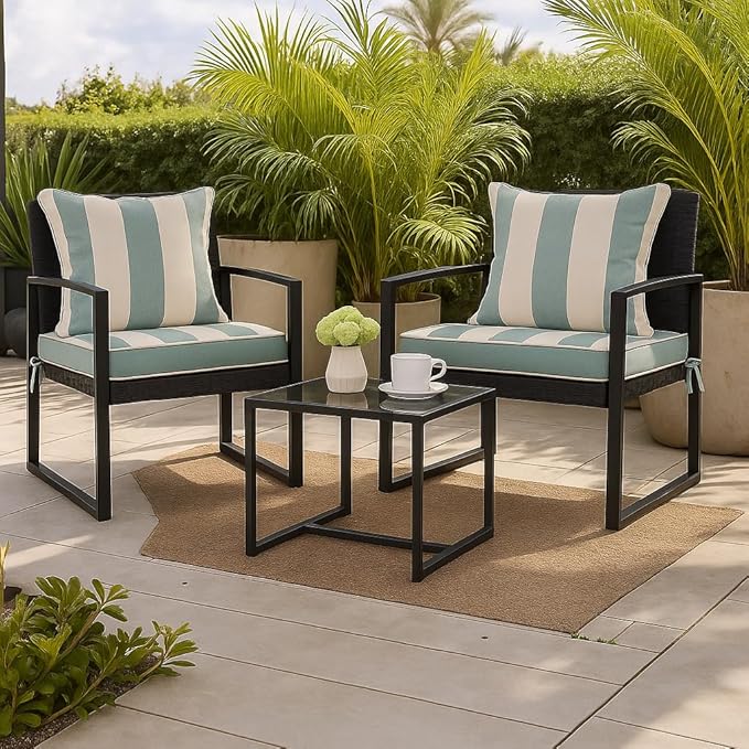 Outdoor Throw Pillow Covers 18x18 Inch, Set of 2, Cover Only! Waterproof Fade Resistant Decorative Cushion Sham Pillow Cases for Patio Furniture Chair Couch Sofa - Teal Ivory Striped