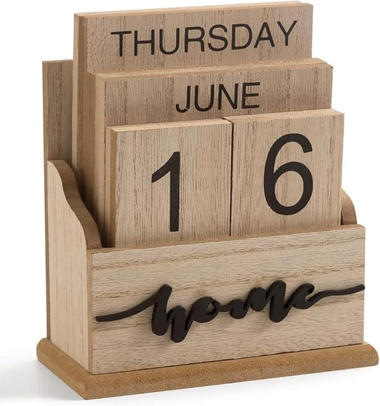 Block Calendar for Desk, Wood Month Date Display Blocks for Teachers, Students, Classroom, Rustic Farmhouse Office Decor, Desk Accessories (4.5 x 6 In)