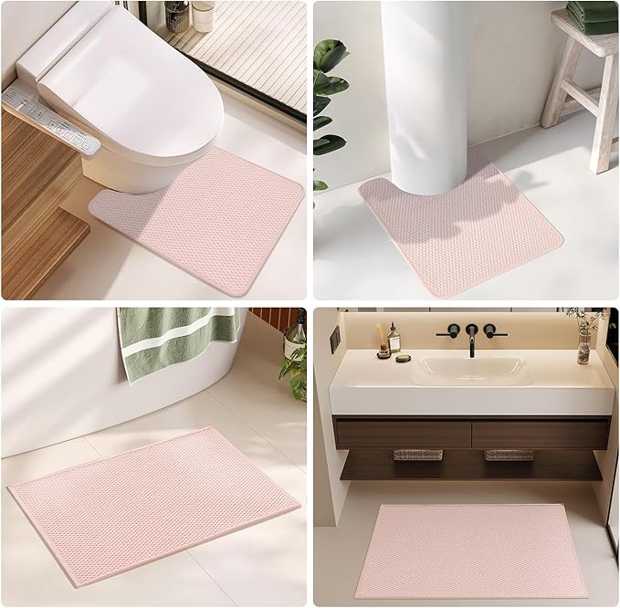 Non Slip Washable Chenille Bathroom Runner Rug - Super Absorbent Long Bath Mat, Pink 24"x70"