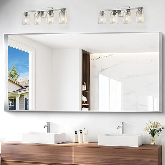 Silver Bathroom Mirror, 72x36 Inch Rectangular Framed Mirror, Large Wall Mounted Bathroom Vanity Mirror Over Sink for Bedroom,Restroom, Living Room, Hangs Vertically or Horizontally