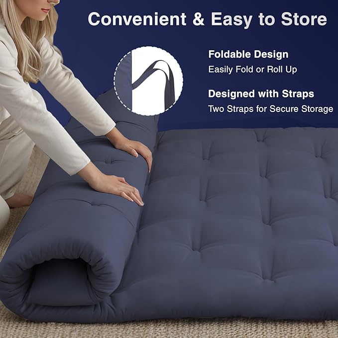 Syrinx Japanese Floor Futon Mattress, Foldable Tatami Sleeping Pad for Adults & Kids, Roll-Up Floor Bed or Bench Cushion