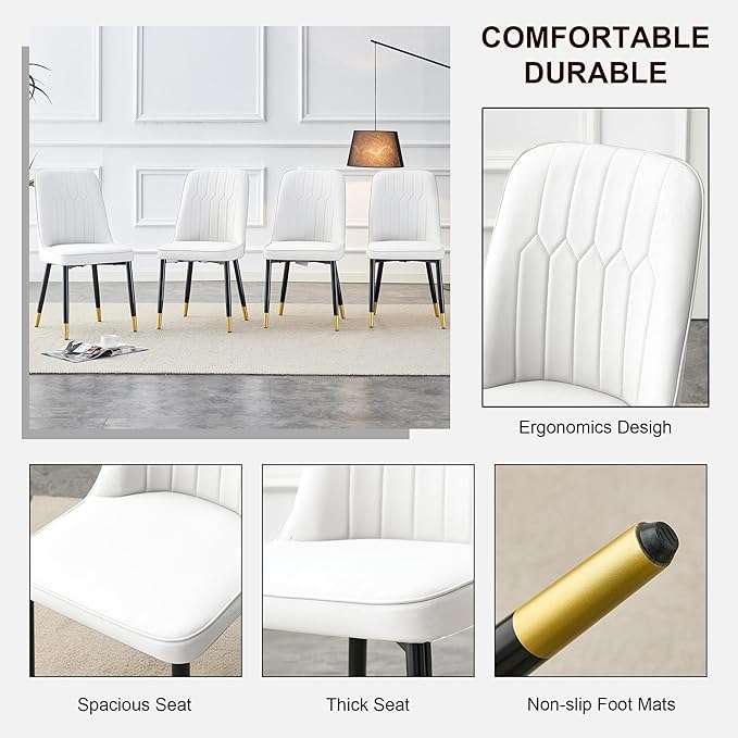 45 Inch Round Dining Table Set for 6, 7 Piece Kitchen Table and Chairs Set, White Faux Marble Table Top, Small Space Dining Set for Apartment or Dining Room