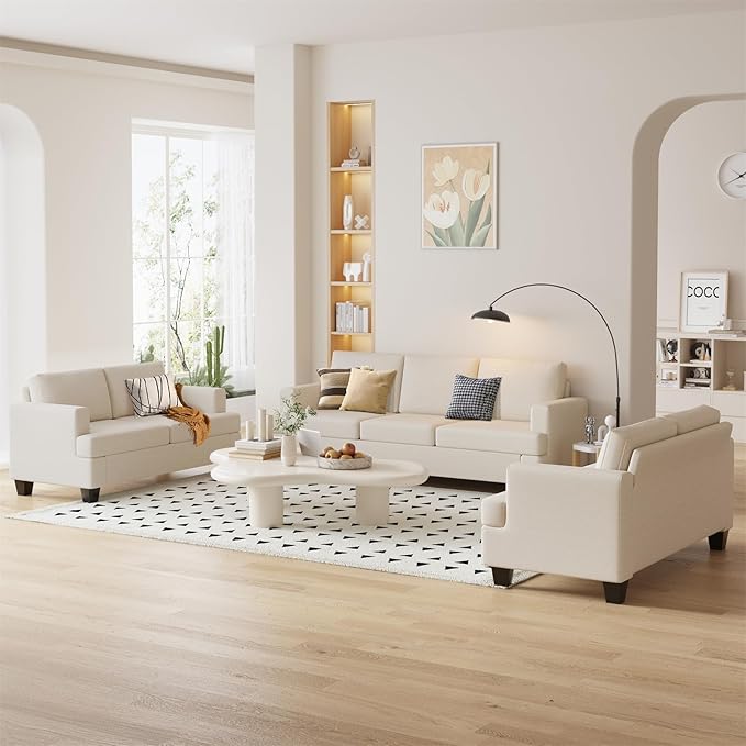 Furnimart 62" Loveseat Couch, Modern Love Seat Couches for Small Spaces, Beige Linen Sofa, Deep Seat Sofa for Living Room, Small 2 Seater Couch for Bedroom, Office