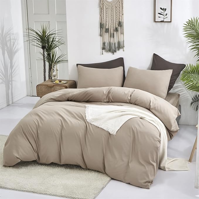 Luxlovery Khaki Comforter Set King Cream Coffee Bedding Comforter Dark Champagne Bedding Set Solid Cream Khaki Blanket Quilts Ultra Soft Taupe Color Comforter for Women Men