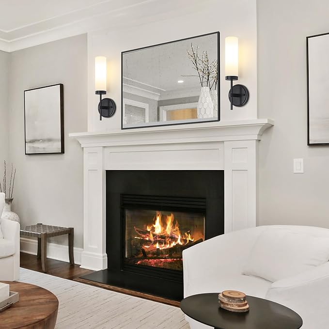 Black Wall Sconces, Modern Bathroom Vanity Lights with Frosted Glass, Sconces Wall Decor Set of 2, Hardwired Wall Sconce Lighting, Indoor Wall Lights for Bedroom Living Room Hallway