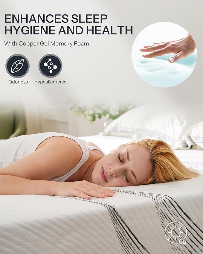 Life Balance Hybrid Queen Mattress 14 Inch, Made in USA, Plush, Individual Pocket Coils & Copper Gel Memory Foam， Hypoallergenic & Odorless, Motion Isolation & Pressure Relief, CertiPUR-US Certified