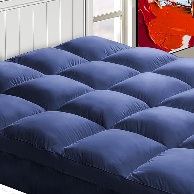 Mattress Topper Twin XL for Back Pain, Extra Thick Mattress Pad Cover, Plush Pillow Top, Deep Elastic Pocket, Navy