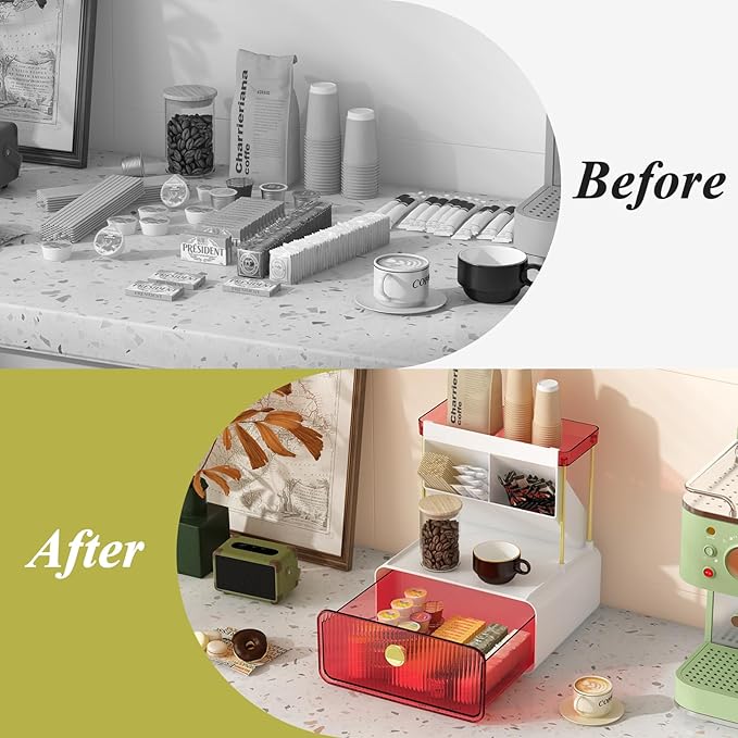 FOLLOWIN Bathroom Organizers and Storage with Drawer,Vanity Storage Organizer with Makeup Brushes Holder, Perfume Lotion Cosmetic Organizer,Blush Pink