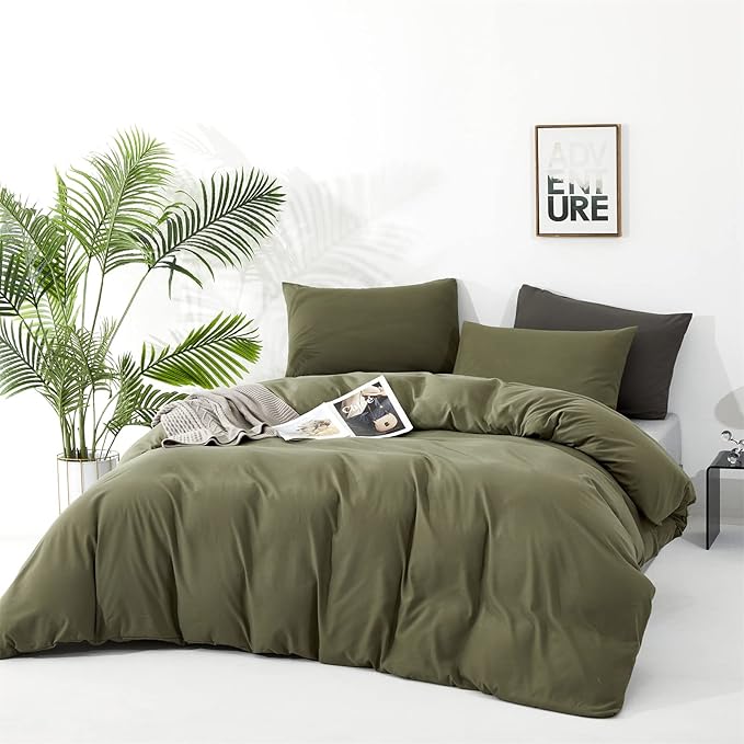Luxlovery Olive Green Comforter Set Queen Army Green Bedding Comforter Set Blanket Quilts Avocado Breathable Soft Minimalist Comforters Set for Women Men