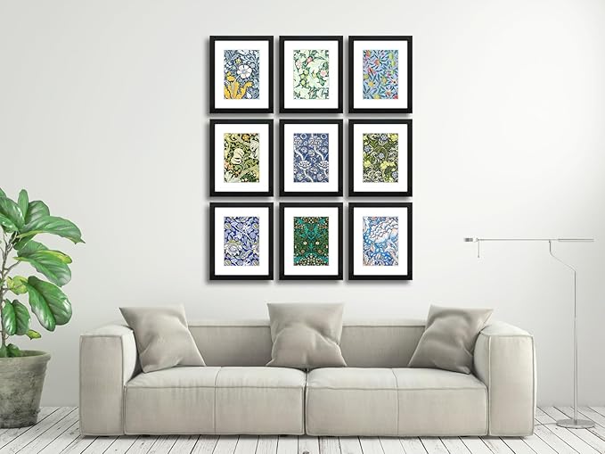 8x10 Picture Frame Set of 9 for Pictures 5x7 with Mat or 8x10 Without Mat, Wall Gallery or Tabletop display Photo Frames in Black